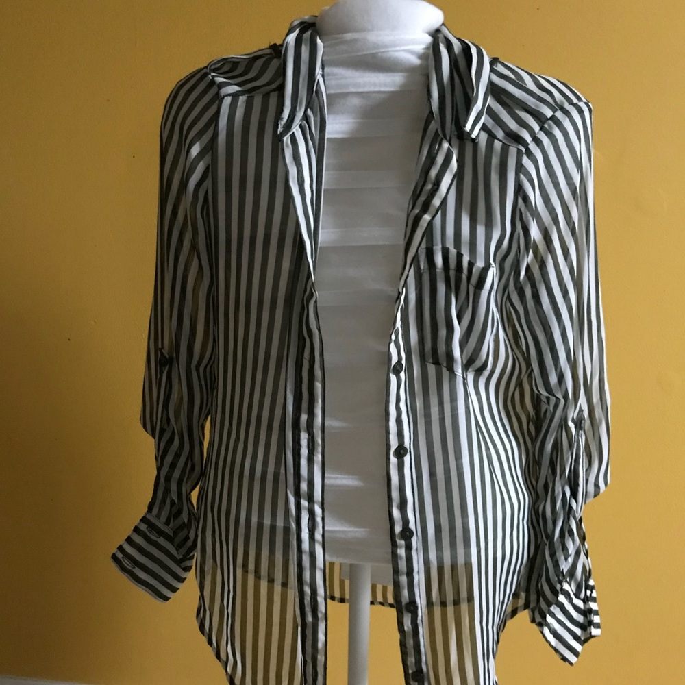 Green & cream blouse